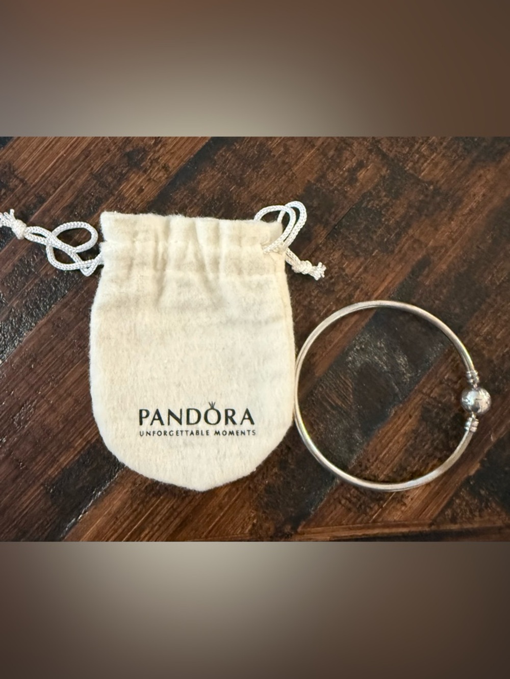 Pandora Silver Moments Bangle with Cream Pouch